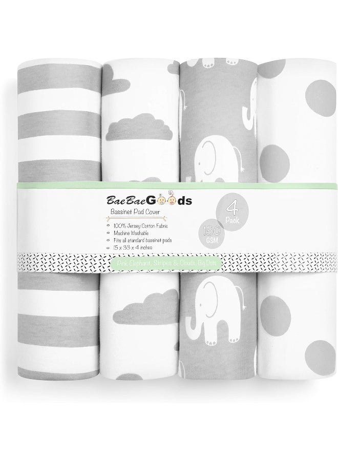 BaeBae Goods Bassinet Bed Sheets – Premium Bassinet Fitted Sheets 4 Pack – 100% Jersey Knit Cotton Cradle Sheets – Bassinet Bedding for Standard Size Oval or Halo Bassinet Pads – Bassinet Sheet for Boy & Girl - Image 1